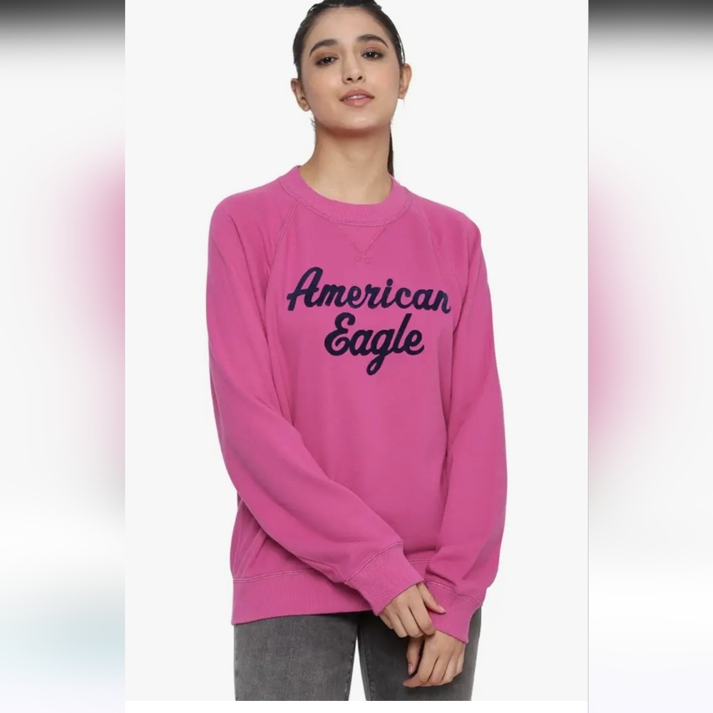 Hot Pink AE American Eagle Pullover Sweatshirt Preppy Teen Top Small